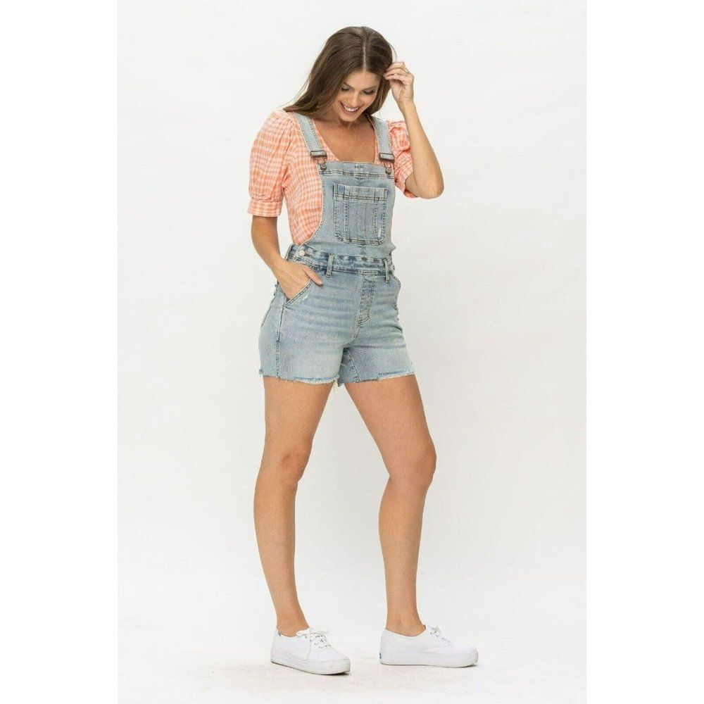 Judy Blue The Daisy Distressed Denim Overall Shorts S-XL New 15210 - Picture 9 of 13